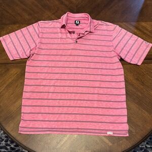 FootJoy Golf Polo Shirt Mens XL Pink Black Striped Performance Athletic |N1‎